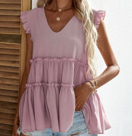 pretty in pink babydoll ruffled tank