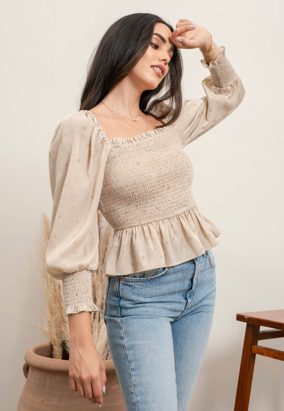 khaki peasant blouse