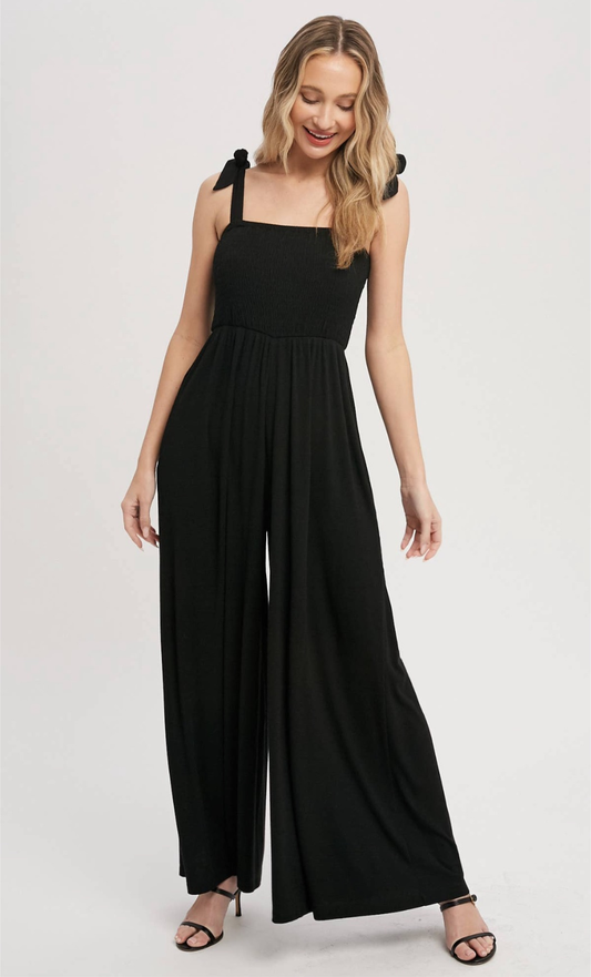 smocked wide leg jumpsuit