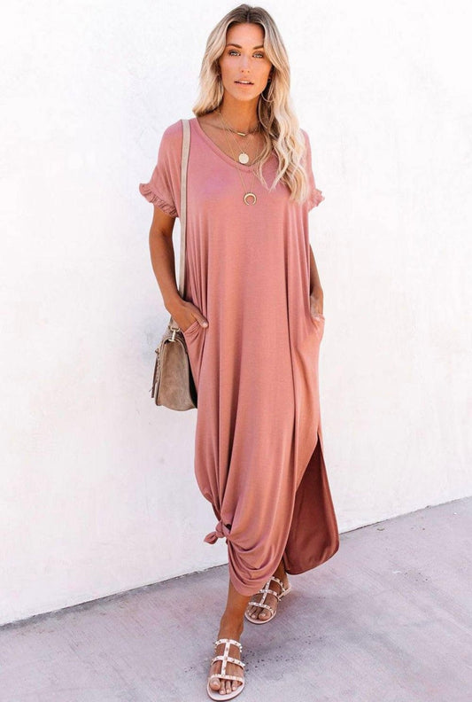 rose v neck maxi